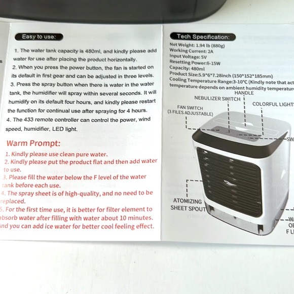 Mini Air Cooler Humidifier, 480ml - Picture 13 of 14